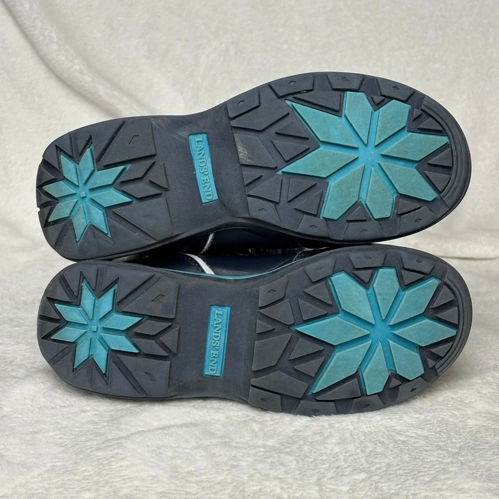 Lands' End‎ Kids Navy Blue Star Print Winter Snow Boots Fur Trim Warm Waterproof